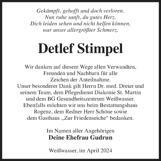 Traueranzeige von Detlef Stimpel von WochenKurier