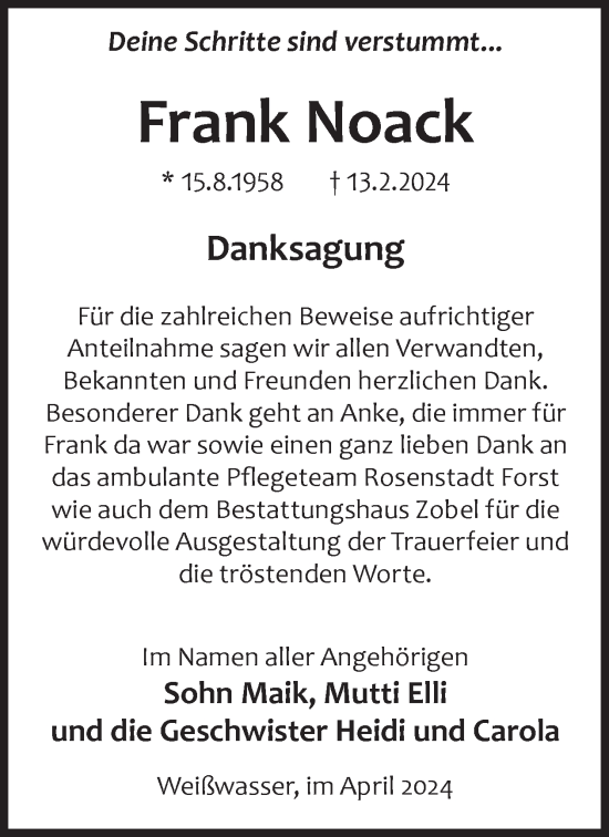 Traueranzeige von Frank Noack von WochenKurier