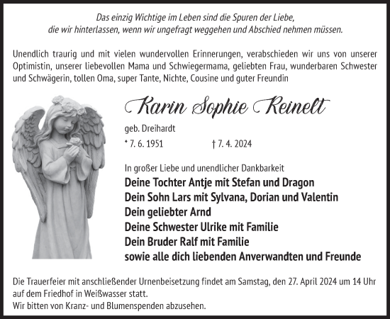 Traueranzeige von Karin Sophie Reinelt von WochenKurier