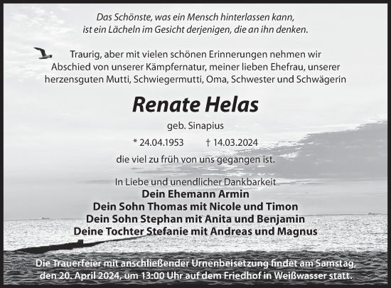 Traueranzeige von Renate Heias von WochenKurier