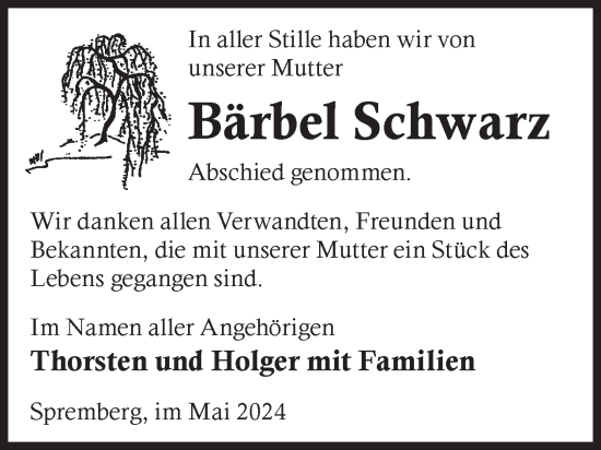 Traueranzeige von Bärbel Schwarz von WochenKurier