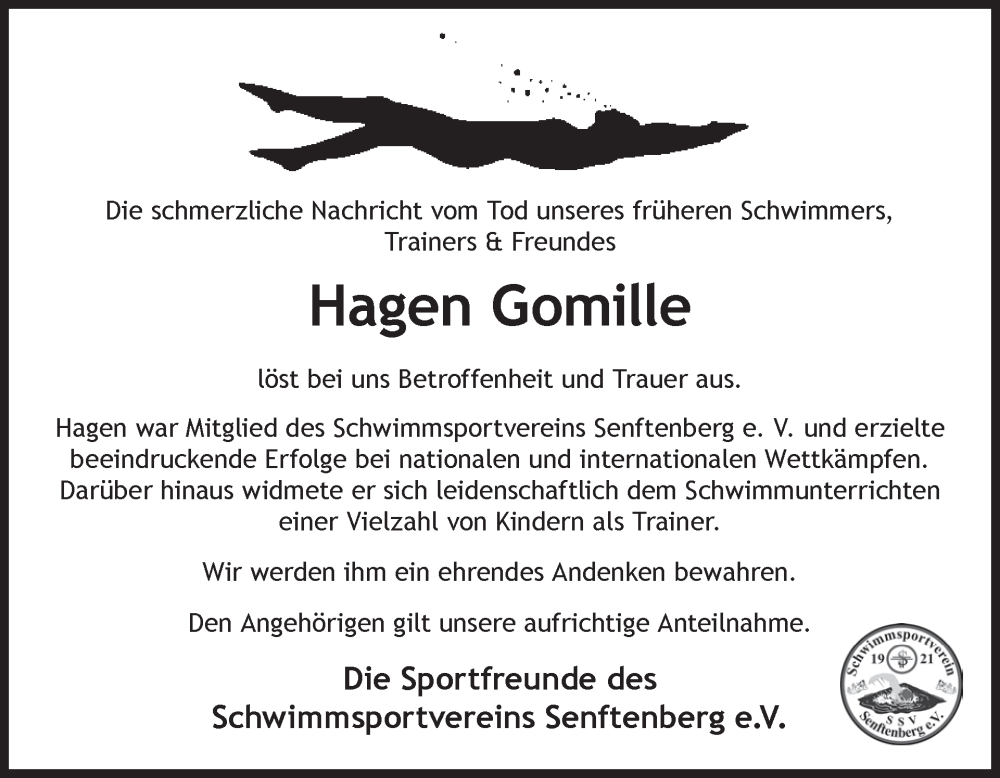  Traueranzeige für Hagen Gomille vom 08.05.2024 aus WochenKurier