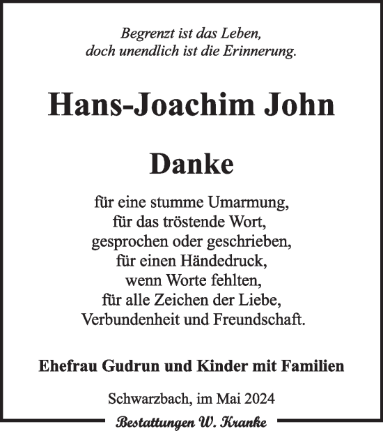 Traueranzeige von Hans-Joachim John von WochenKurier