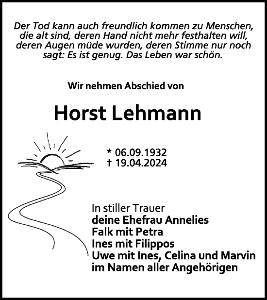Traueranzeige von Horst Lehmann von WochenKurier