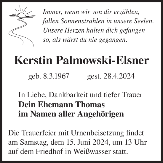 Traueranzeige von Kerstin Palmowski-Elsner von WochenKurier