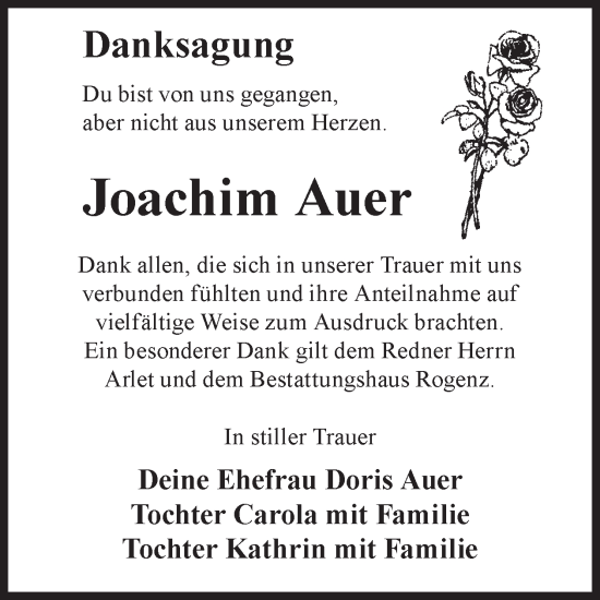 Traueranzeige von Joachim Auer von WochenKurier