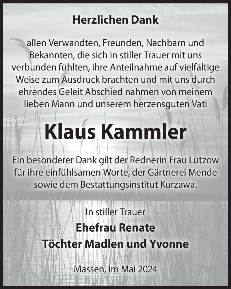  Traueranzeige für Klaus Kammler vom 19.06.2024 aus WochenKurier