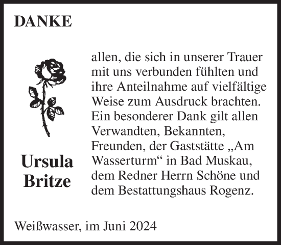 Traueranzeige von Ursula Britze von WochenKurier