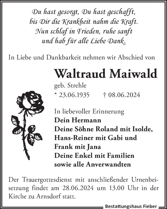 Traueranzeige von Waltraud Maiwald von WochenKurier