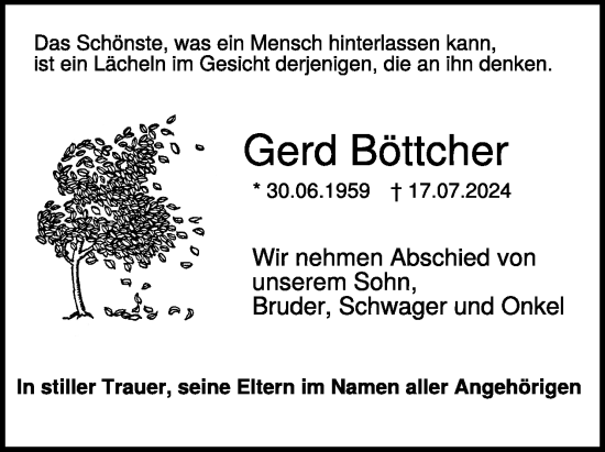 Traueranzeige von Gerd Böttcher von WochenKurier