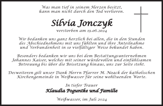 Traueranzeige von Silvia Jonczyk von WochenKurier