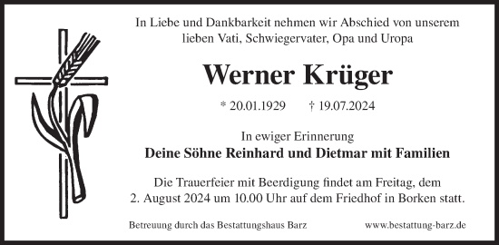 Traueranzeige von Werner Krüger von WochenKurier