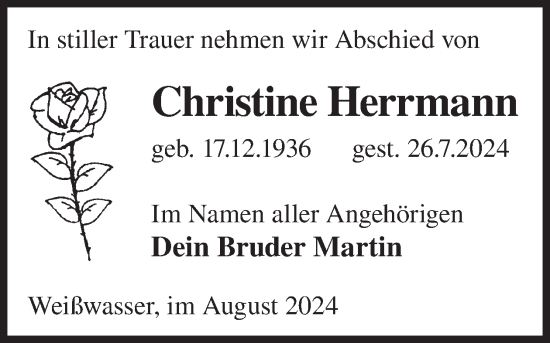 Traueranzeige von Christine Herrmann von WochenKurier