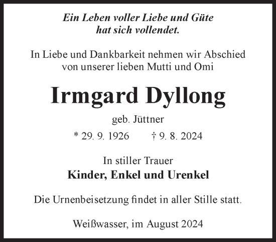 Traueranzeige von Irmgard Dyllong von WochenKurier