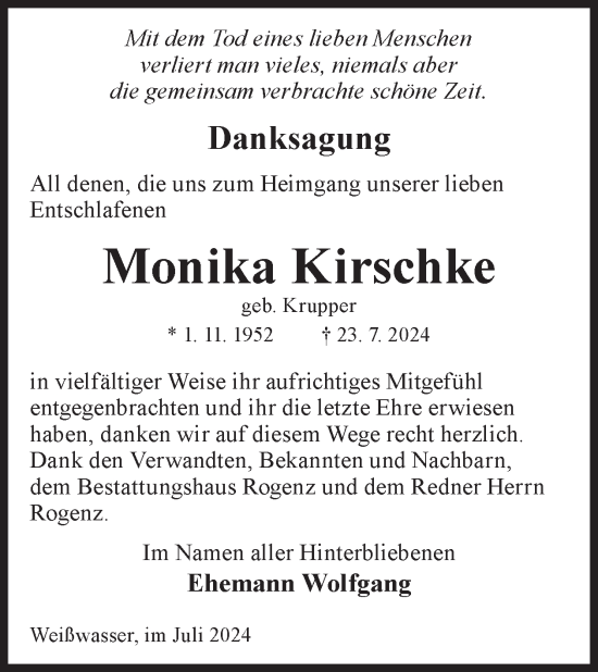 Traueranzeige von Monika Kirschke von WochenKurier