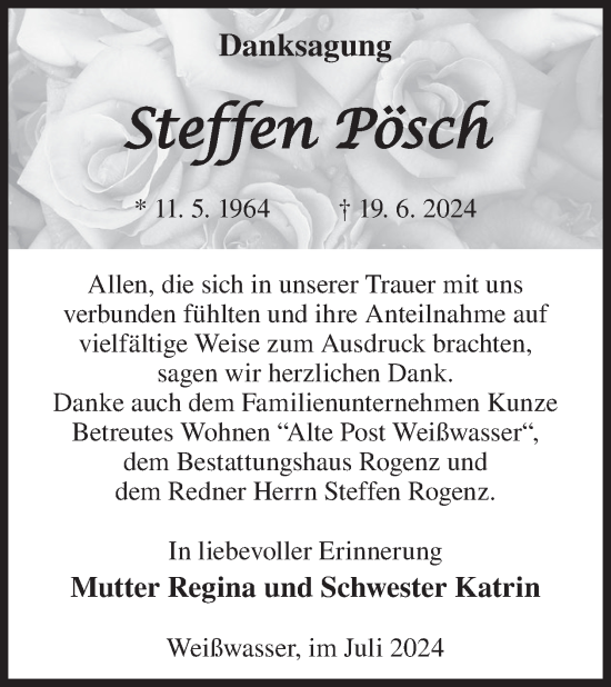 Traueranzeige von Steffen Pösch von WochenKurier