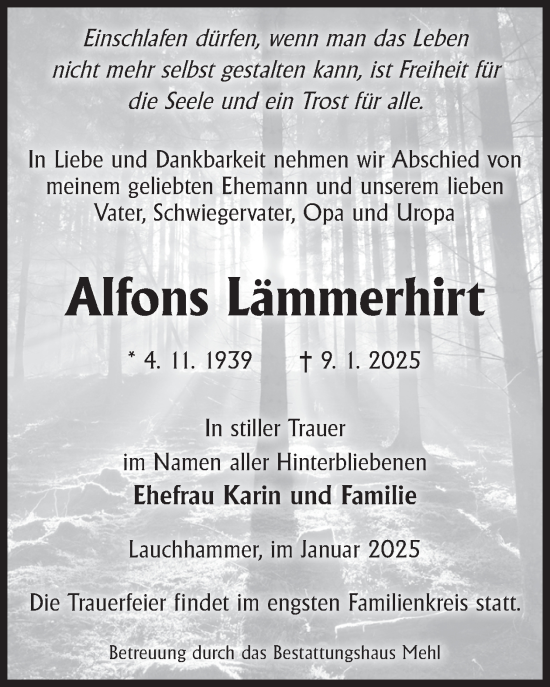 Traueranzeige von Alfons Lämmerhirt von WochenKurier