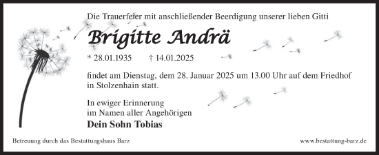 Traueranzeige von Brigitte Andrä von WochenKurier