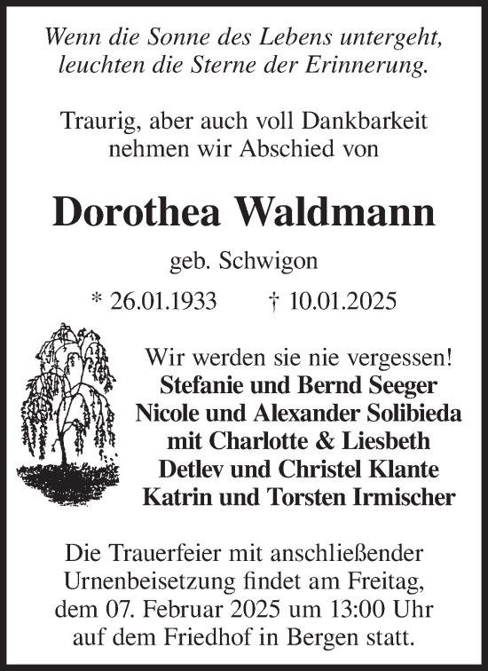 Traueranzeige von Dorothea Waldmann von WochenKurier