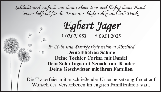 Traueranzeige von Egbert Jager von WochenKurier