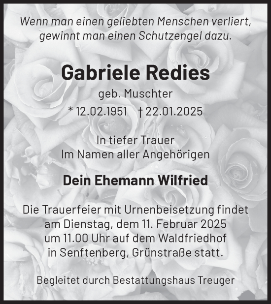 Traueranzeige von Gabriele Redies von WochenKurier