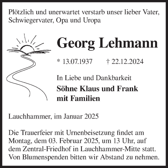 Traueranzeige von Georg Lehmann  von WochenKurier