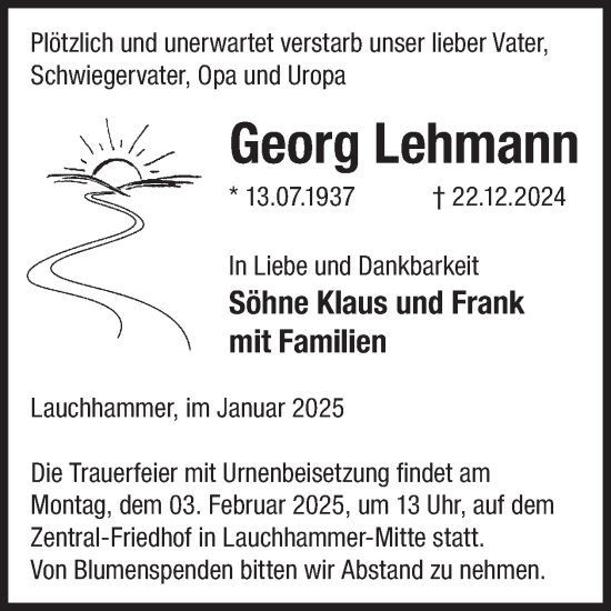 Traueranzeige von Georg Lehmann  von WochenKurier