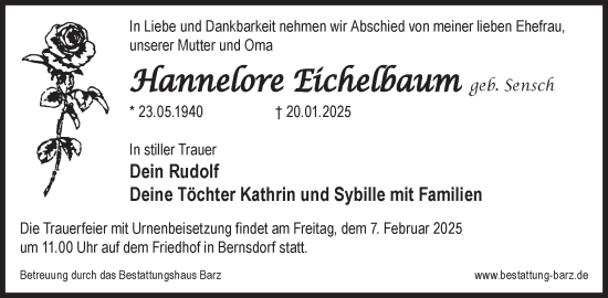 Traueranzeige von Hannelore Eichelbaum von WochenKurier