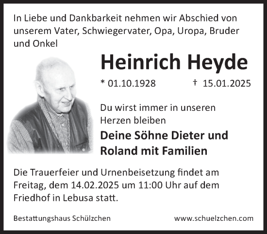 Traueranzeige von Heinrich Heyde von WochenKurier