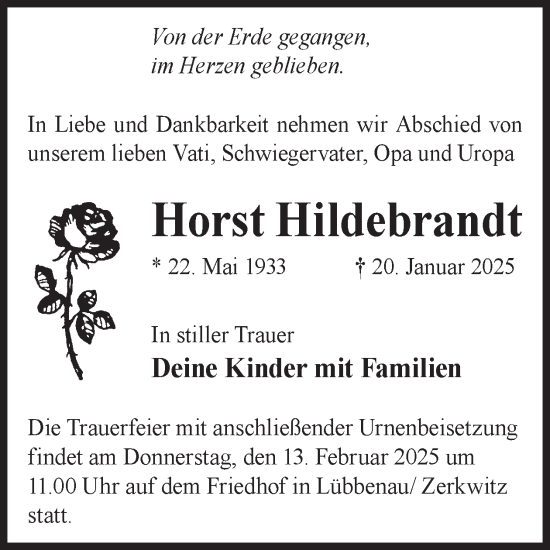 Traueranzeige von Horst Hildebrandt von WochenKurier