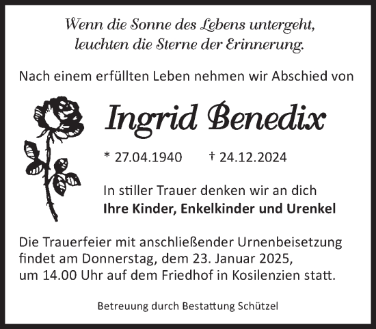 Traueranzeige von Ingrid Benedix von WochenKurier