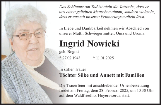 Traueranzeige von Ingrid Nowicki von WochenKurier