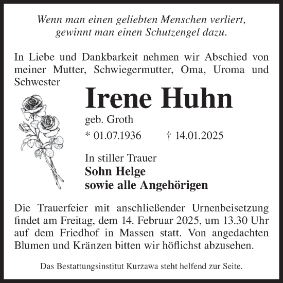 Traueranzeige von Irene Huhn von WochenKurier