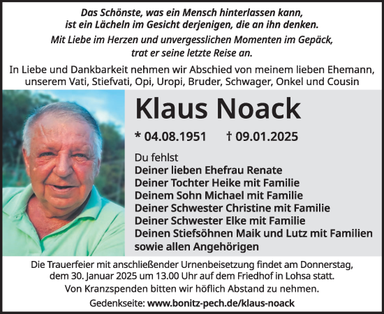 Traueranzeige von Klaus Noack von WochenKurier