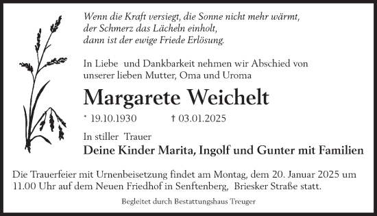 Traueranzeige von Margarete Weichelt von WochenKurier