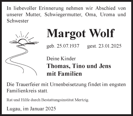 Traueranzeige von Margot Wolf von WochenKurier