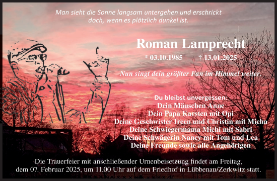 Traueranzeige von Roman Lamprecht von WochenKurier