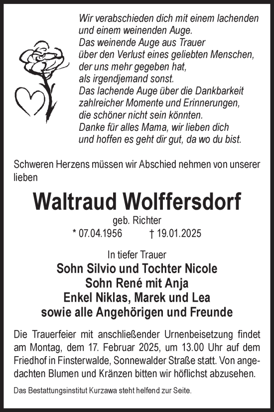 Traueranzeige von Waltraud Wolffersdorf von WochenKurier