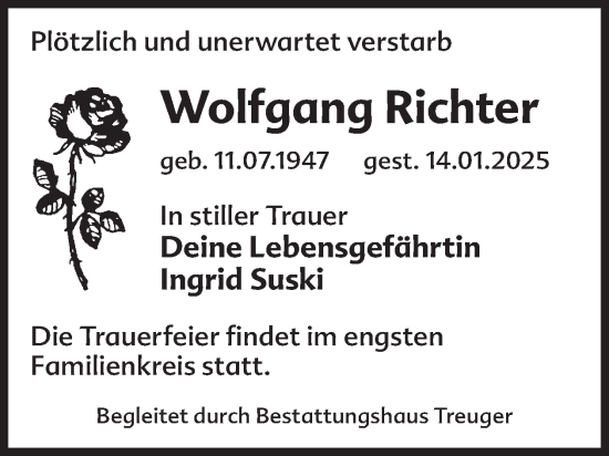 Traueranzeige von Wolfgang Richter von WochenKurier